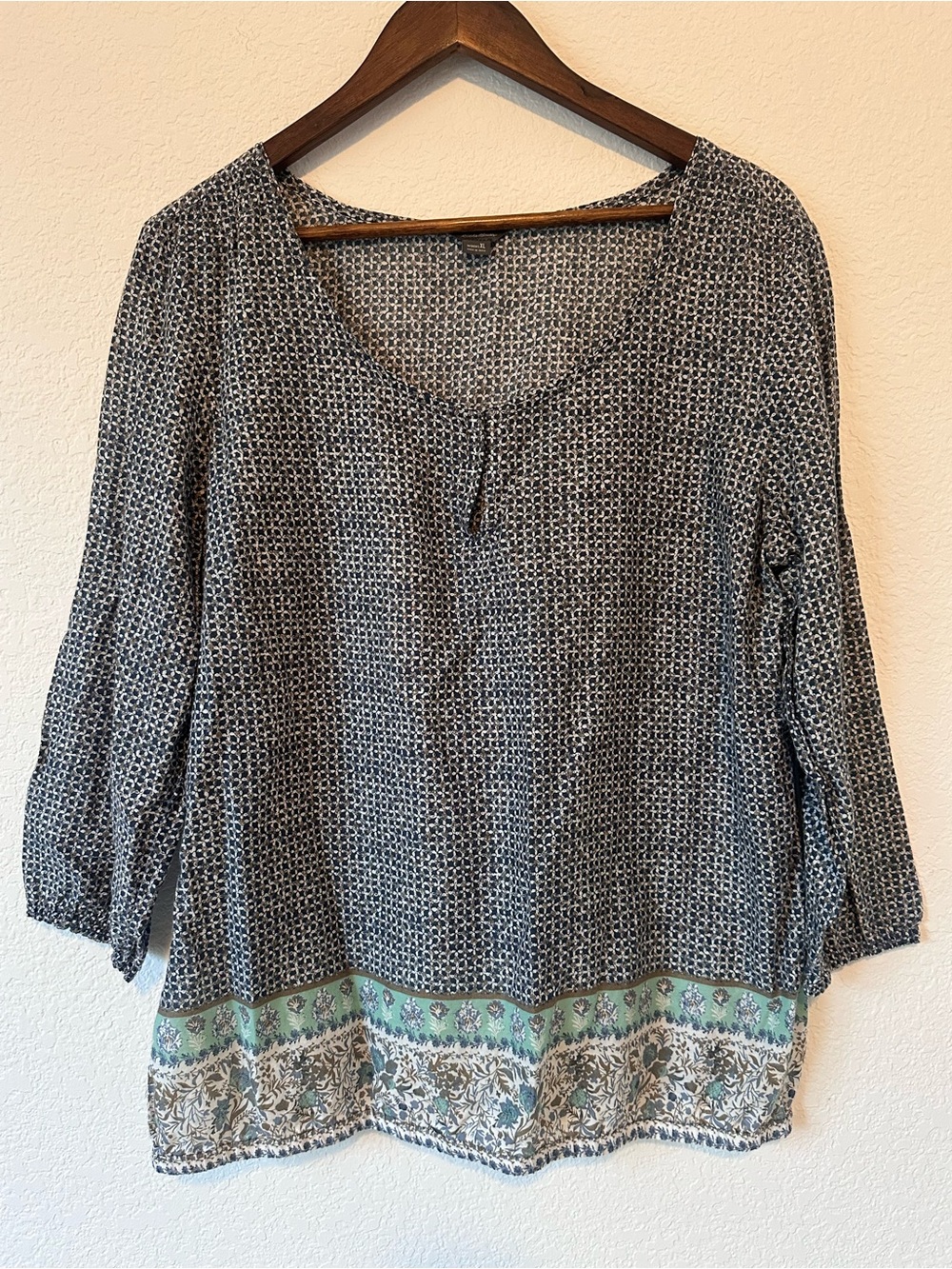 Eddie Bauer Black & Mint Patterned Scoop-Neck Tunic
